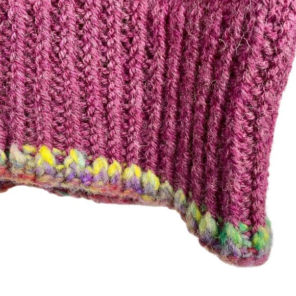 Hand Knit Wool Fair Isle Turtleneck Sweater Women’s XS | Raspberry Nordic Ski - Picture 8 of 13